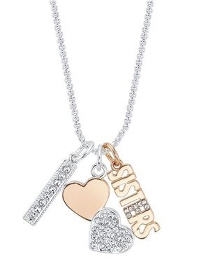 Silver Plated  Sisters' Multi-Charm Heart Necklace